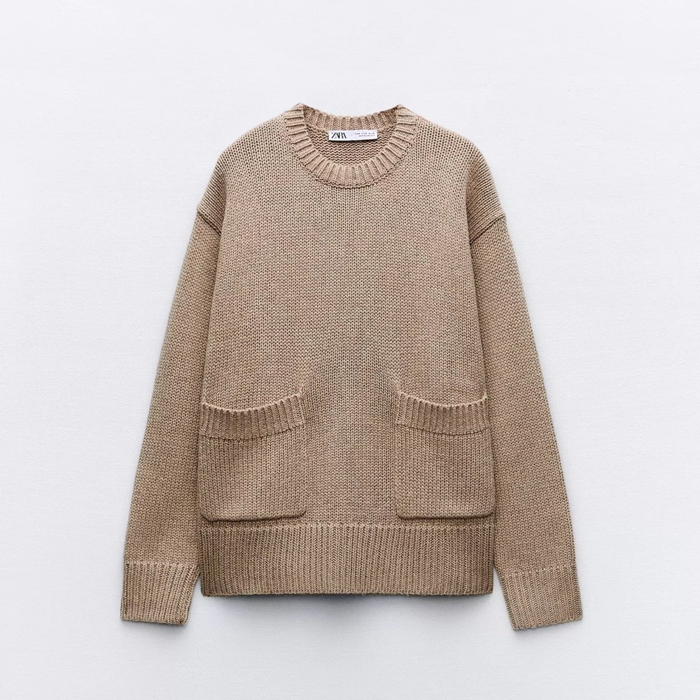 Zara Beige Crewneck Sweater